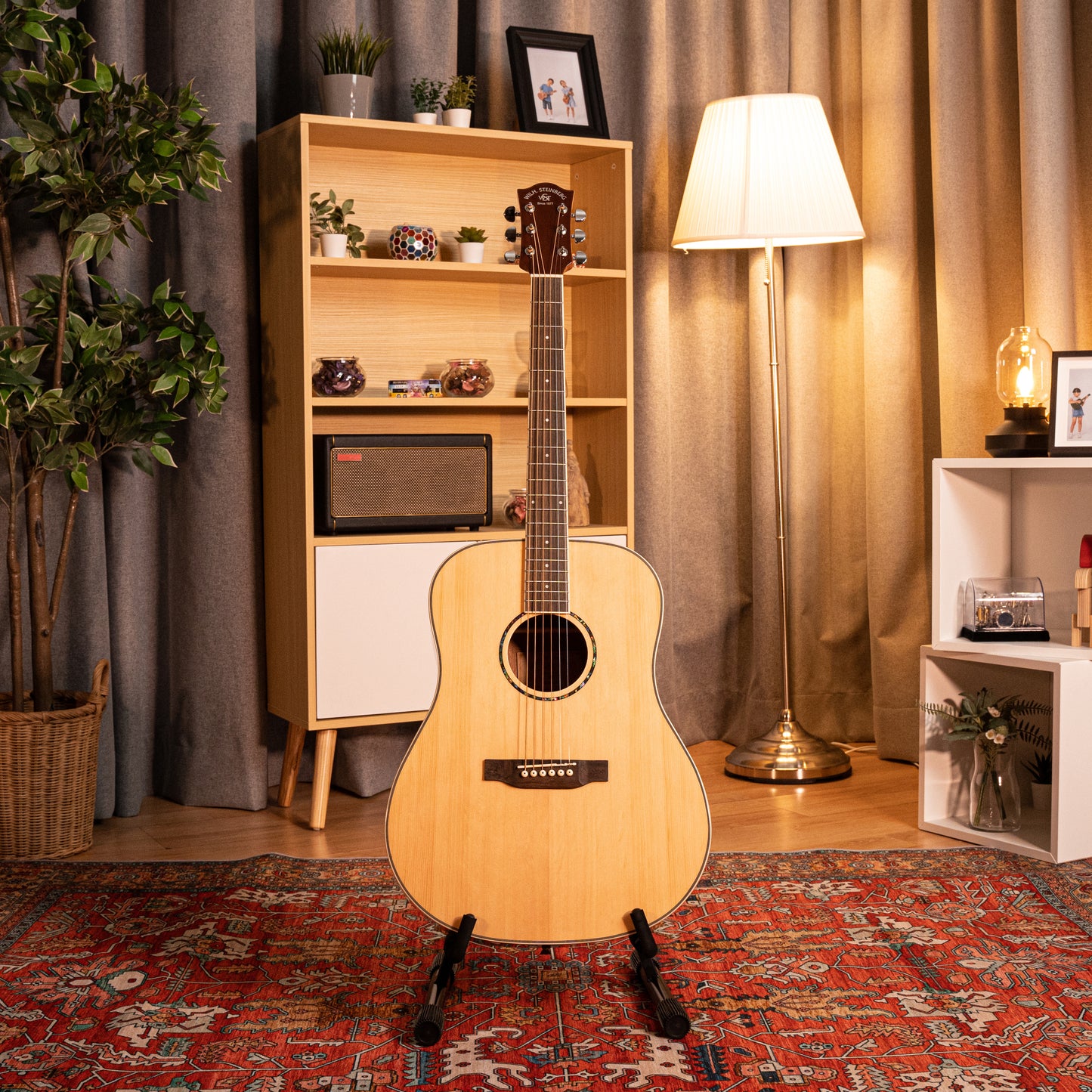 P1 Natural Laminated dreadnought acoustic guitar, Layered Spruce